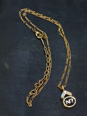 Vintage Nina Ricci Gold Rhinestone Monogram Crest Logo Pendant Necklace👝